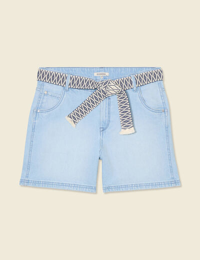 Short boyfriend ceinturé jean denim bleach femme