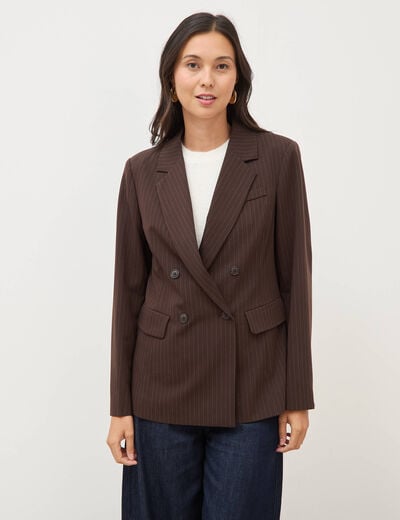 Blazer manches longues col tailleur marron fonc&eacute; femme
