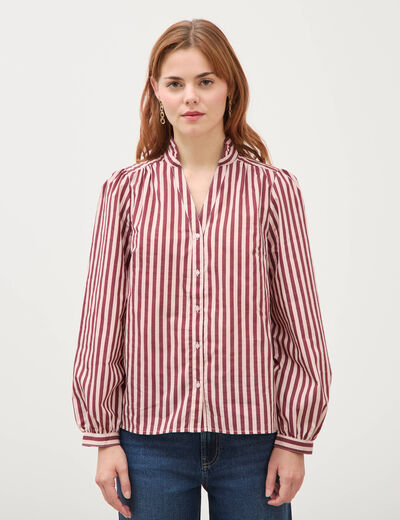 Chemise droite manches longues rouge fonc&eacute; femme