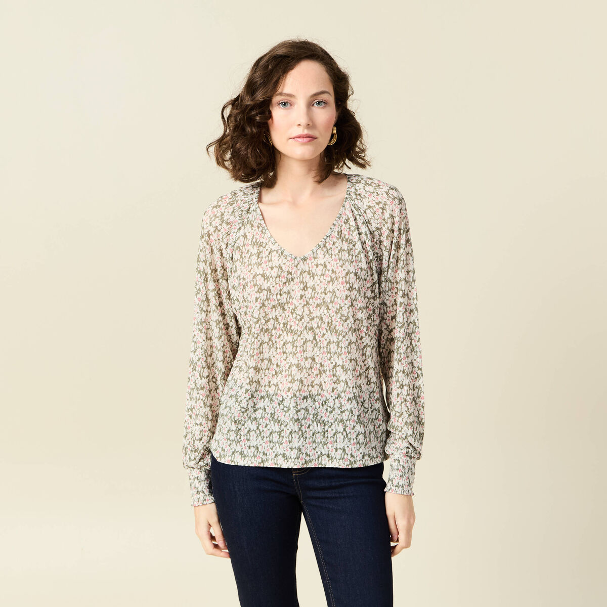 T-shirt manches longues vert kaki femme