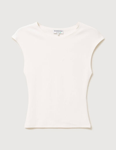 T-shirt ajust&eacute; col rond sans manches blanc femme