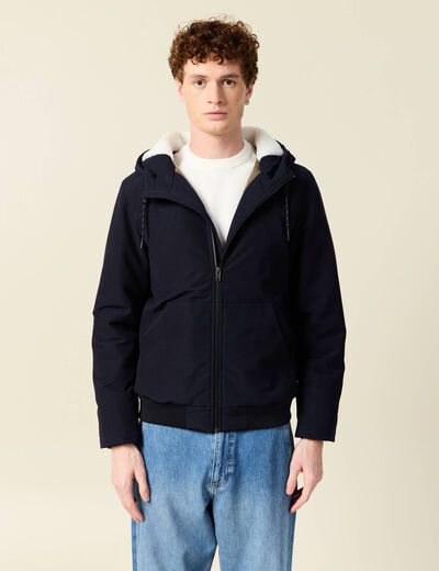 Parka courte &agrave; capuche bleu fonc&eacute; homme