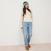 Pull manches longues col bateau creme femme