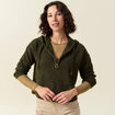 Pull &agrave; capuche zipp&eacute; vert kaki femme