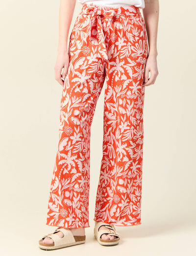 Pantalon fluide large orange foncé femme