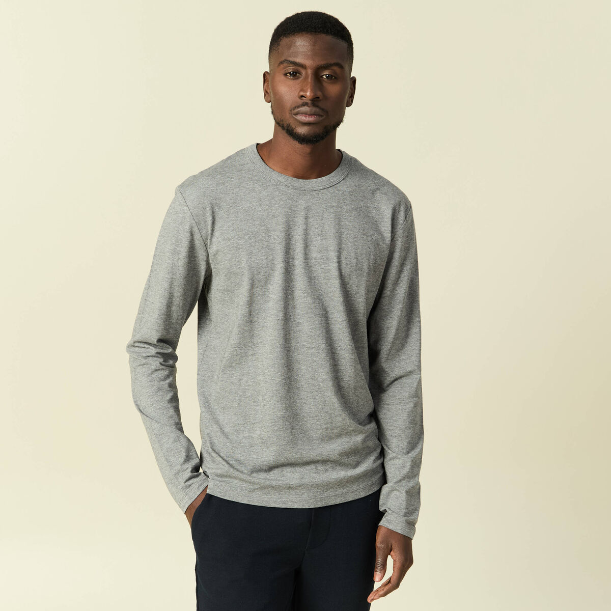 T-shirt en coton manches longues gris homme