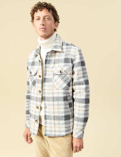 Surchemise oversize courte doubl&eacute;e gris homme