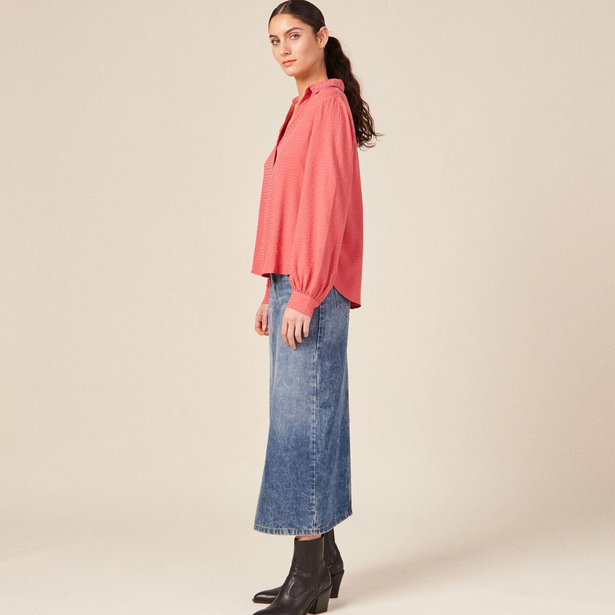 Blouse manches longues terracotta femme