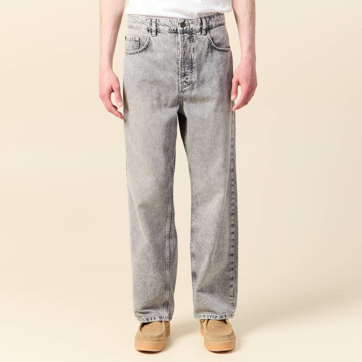 Jeans large 5 poches longueur 32 denim snow gris homme