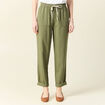 Pantalon droit à coulisse vert kaki femme