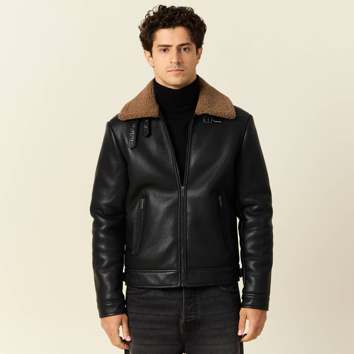 Blouson aviateur simili cuir noir homme
