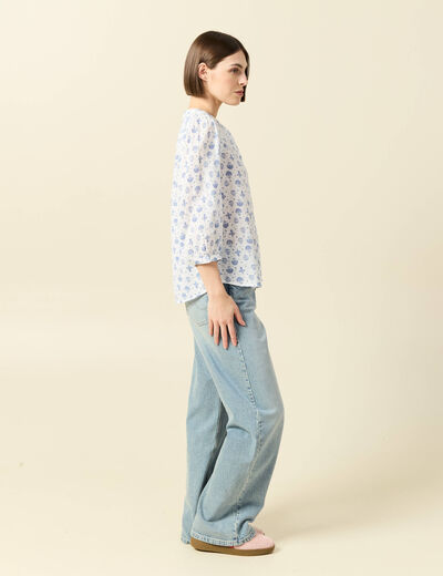 Chemise &agrave; manches longues bleu femme