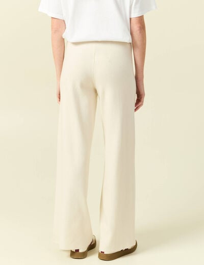 Pantalon large taille haute en maille creme femme