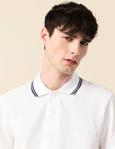 Polo cintr&eacute; en coton manches courtes blanc homme