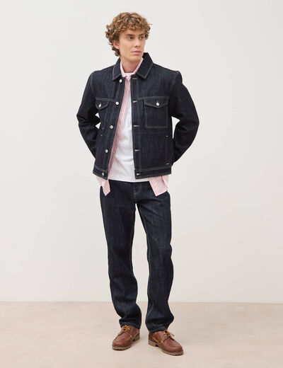 Veste droite en coton col classique denim brut rinse homme