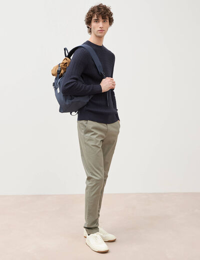 Pull col rond bleu marine homme