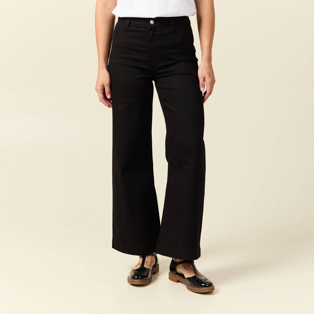 Jeans large taille haute denim noir femme