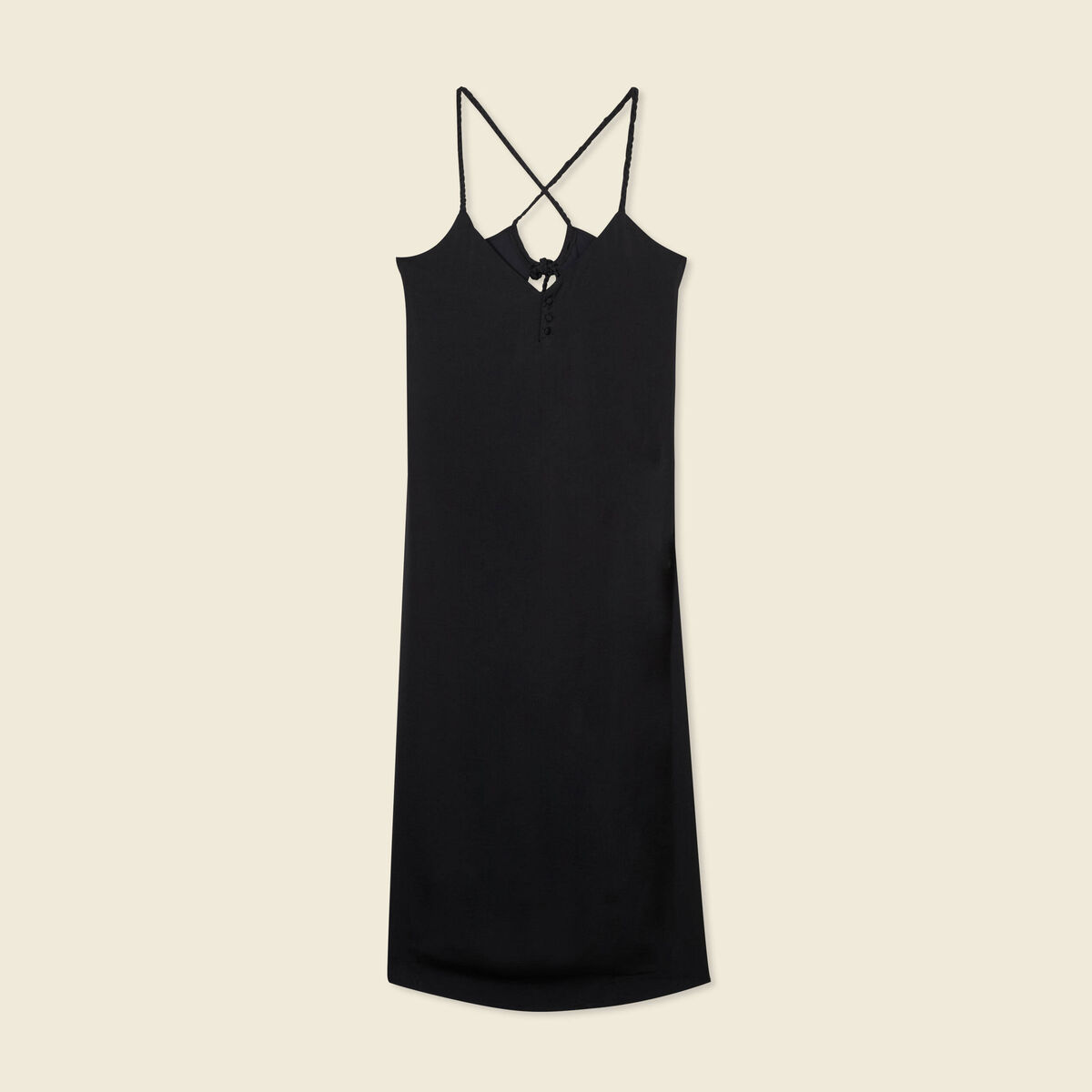 Robe midi droite satin noir femme