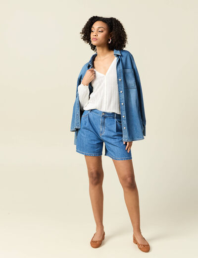 Gilet dos devant ajour&eacute; ecru femme