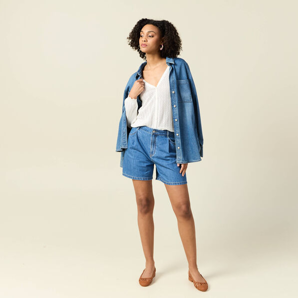 Gilet dos devant ajouré ecru femme