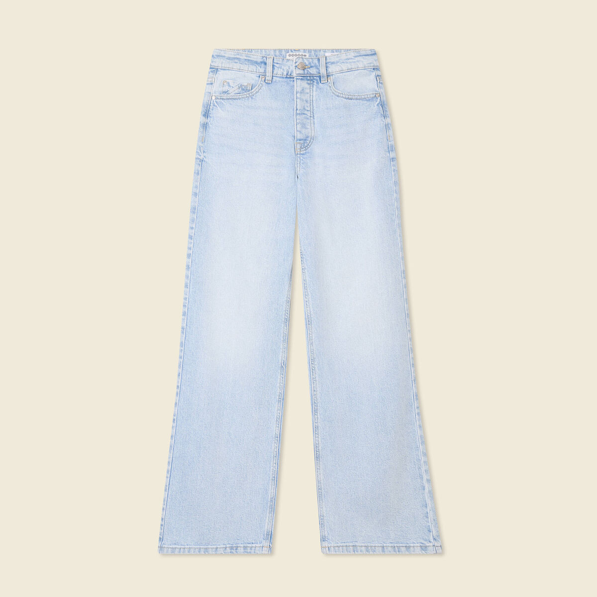 Jeans large taille haute denim bleach femme