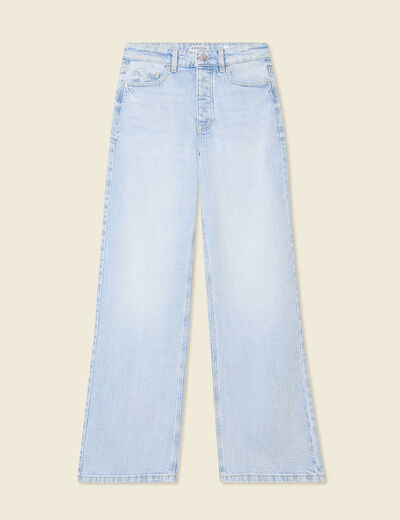 Jeans large taille haute denim bleach femme