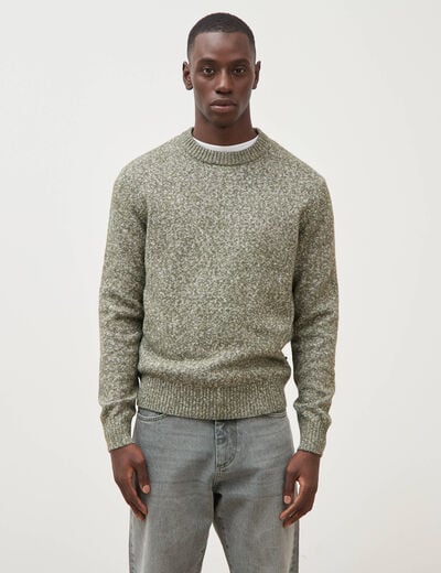Pull droit tweed manches longues vert kaki homme