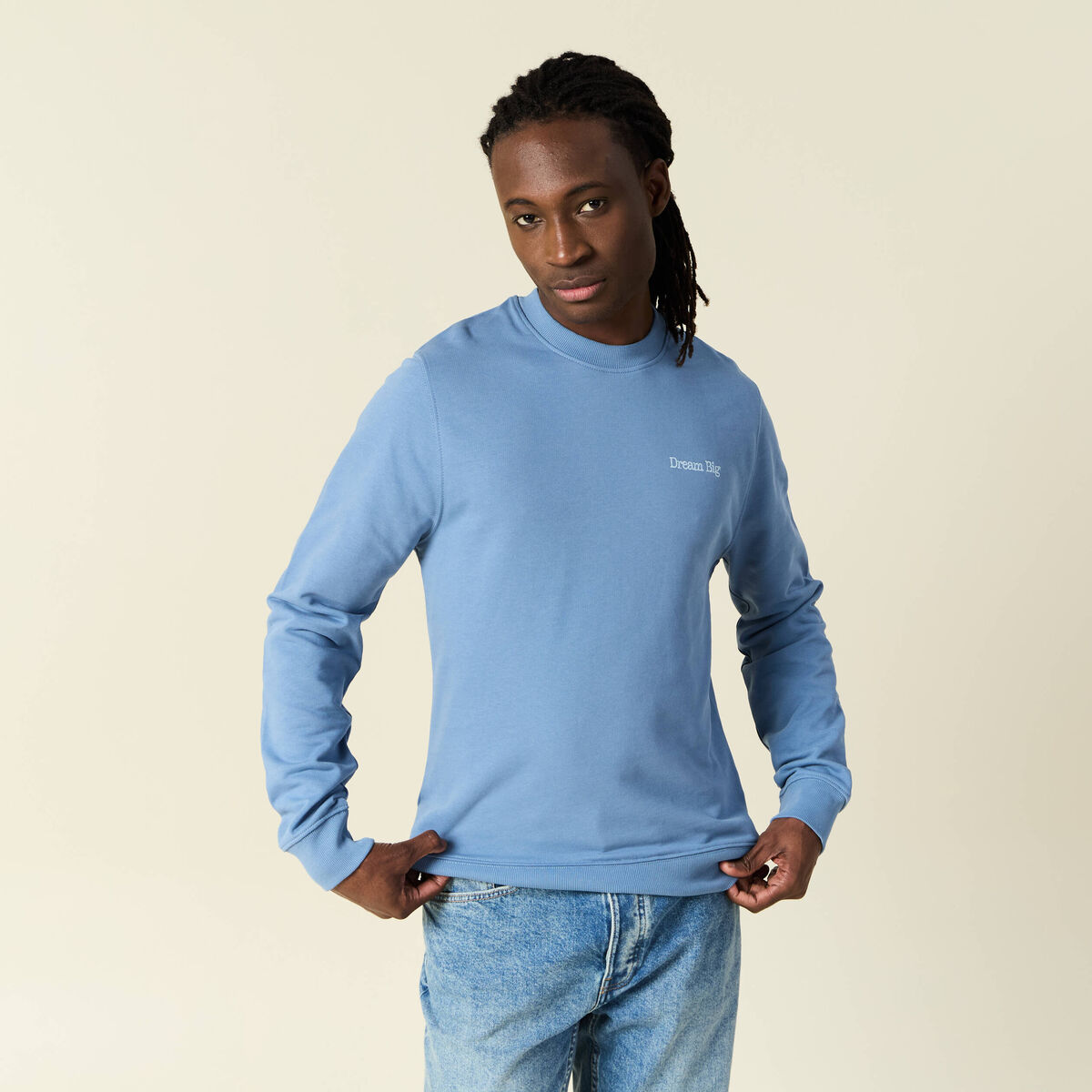 Sweat manches longues bleu gris homme
