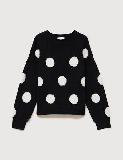 Pull manches longues col rond noir femme