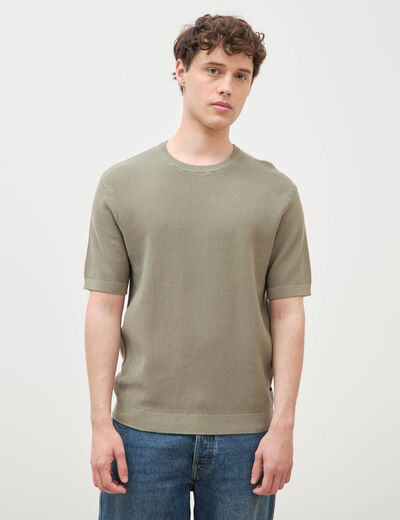 T-shirt en coton manches courtes vert kaki homme