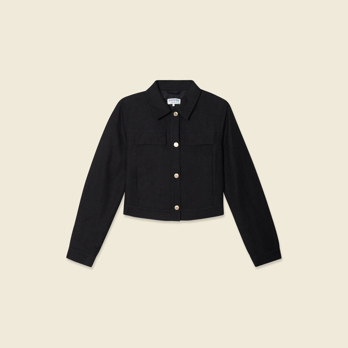 Veste courte boutonnée noir femme