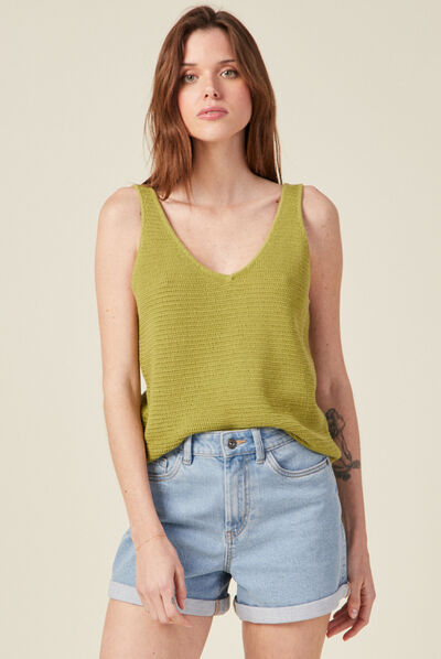 Débardeur pull crochet vert anis femme