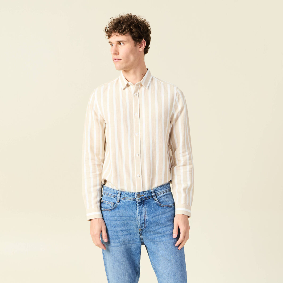 Col ray&eacute; manches longues col classique sable homme