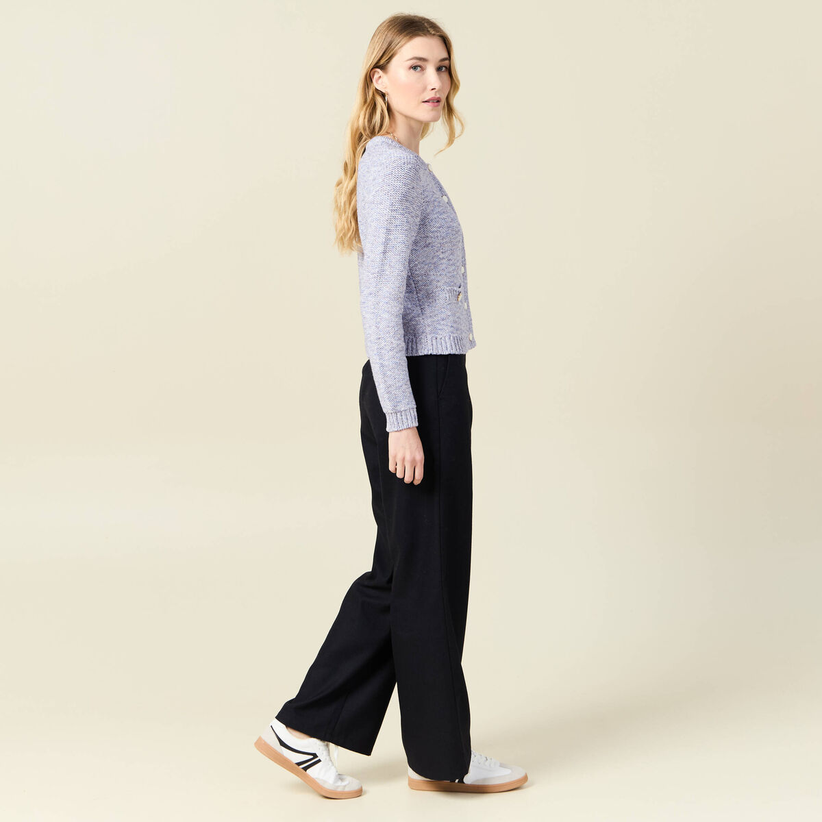 Gilet manches longues col rond bleu marine femme