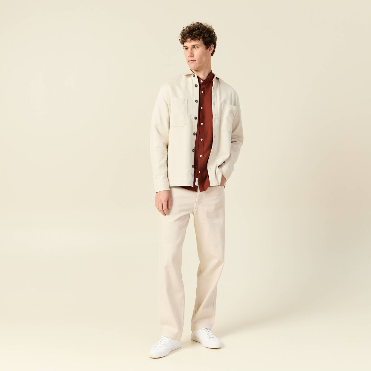 Chemise manches courtes marron cognac homme