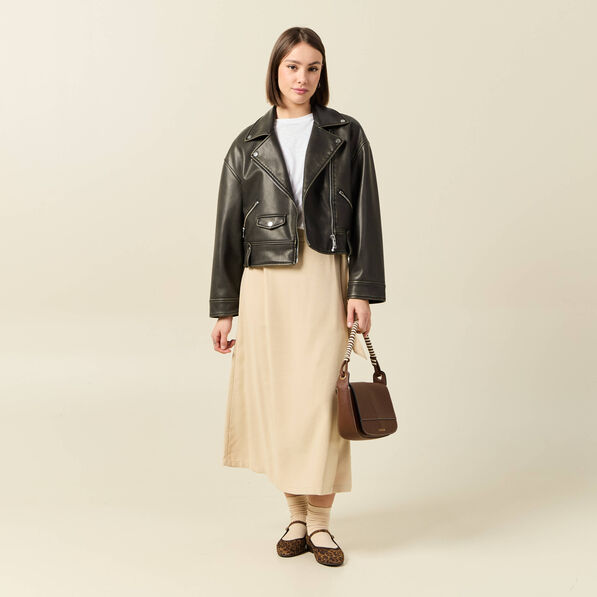 Jupe longue portefeuille beige femme