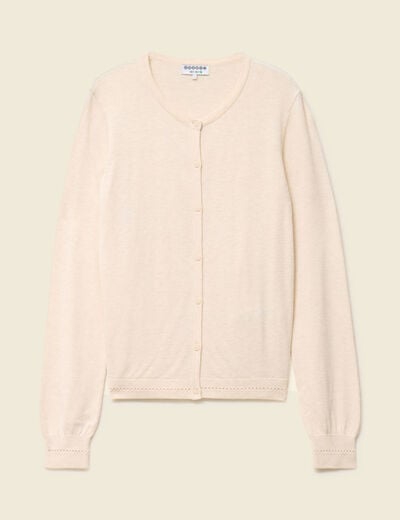 Gilet manches longues col rond creme femme