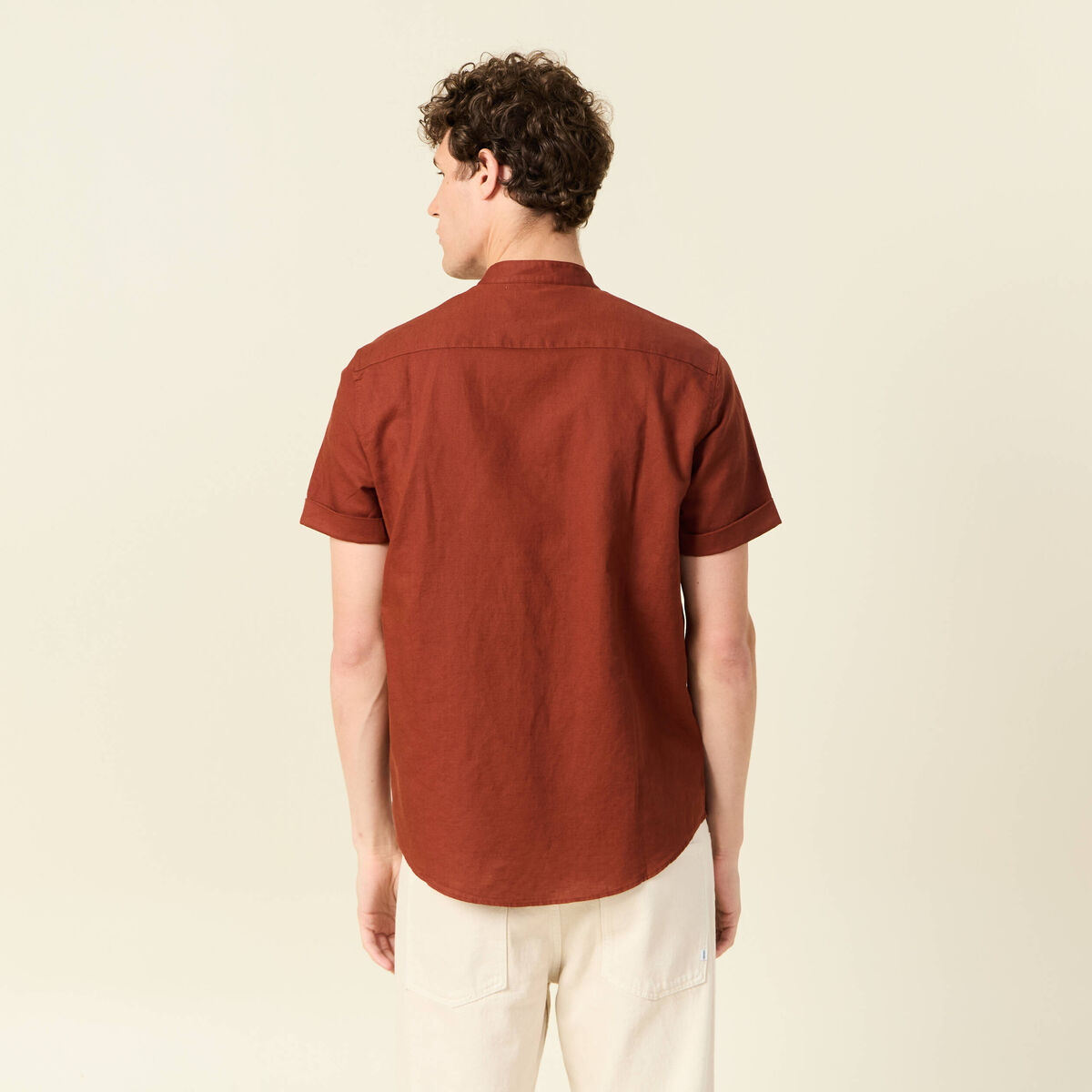 Chemise manches courtes marron cognac homme