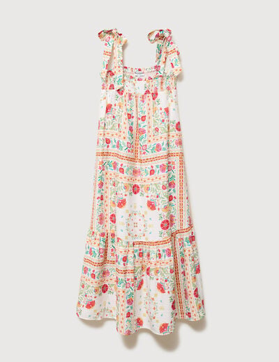 Robe bretelles col carr&eacute; fluide blanc femme