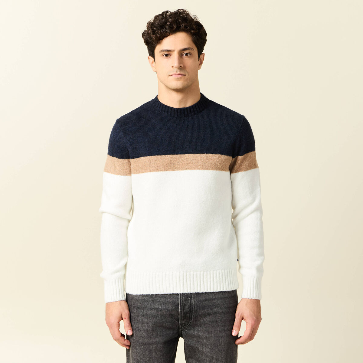 Pull manches longues ecru homme