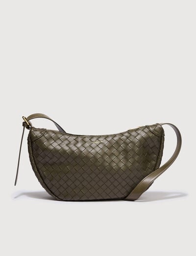 Sac bandouli&egrave;re tress&eacute; avec doublure vert olive femme