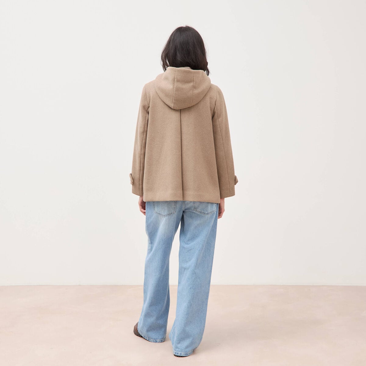 Caban oversize court &agrave; capuche beige femme