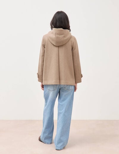 Caban oversize court &agrave; capuche beige femme