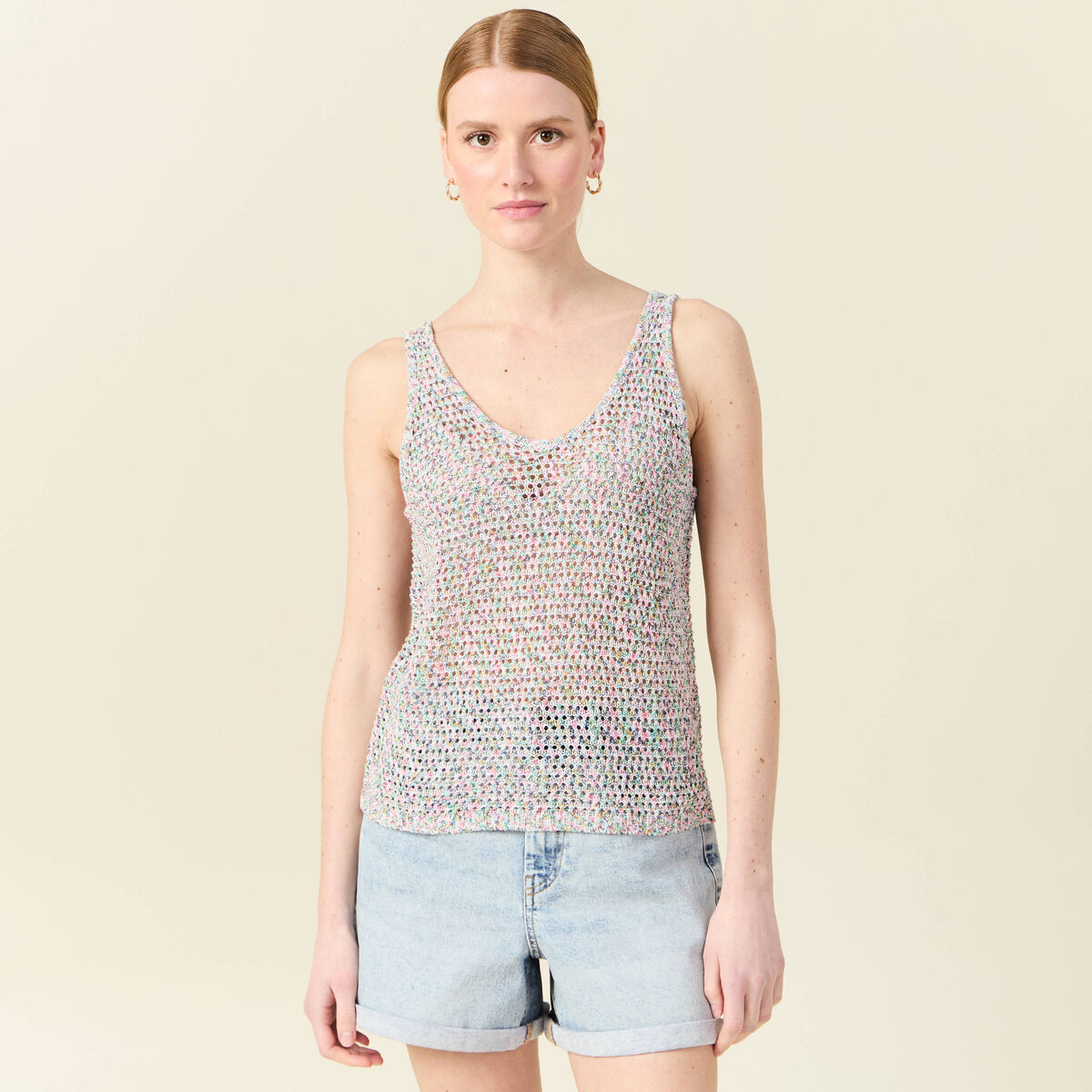 Débardeur crochet vert kaki femme