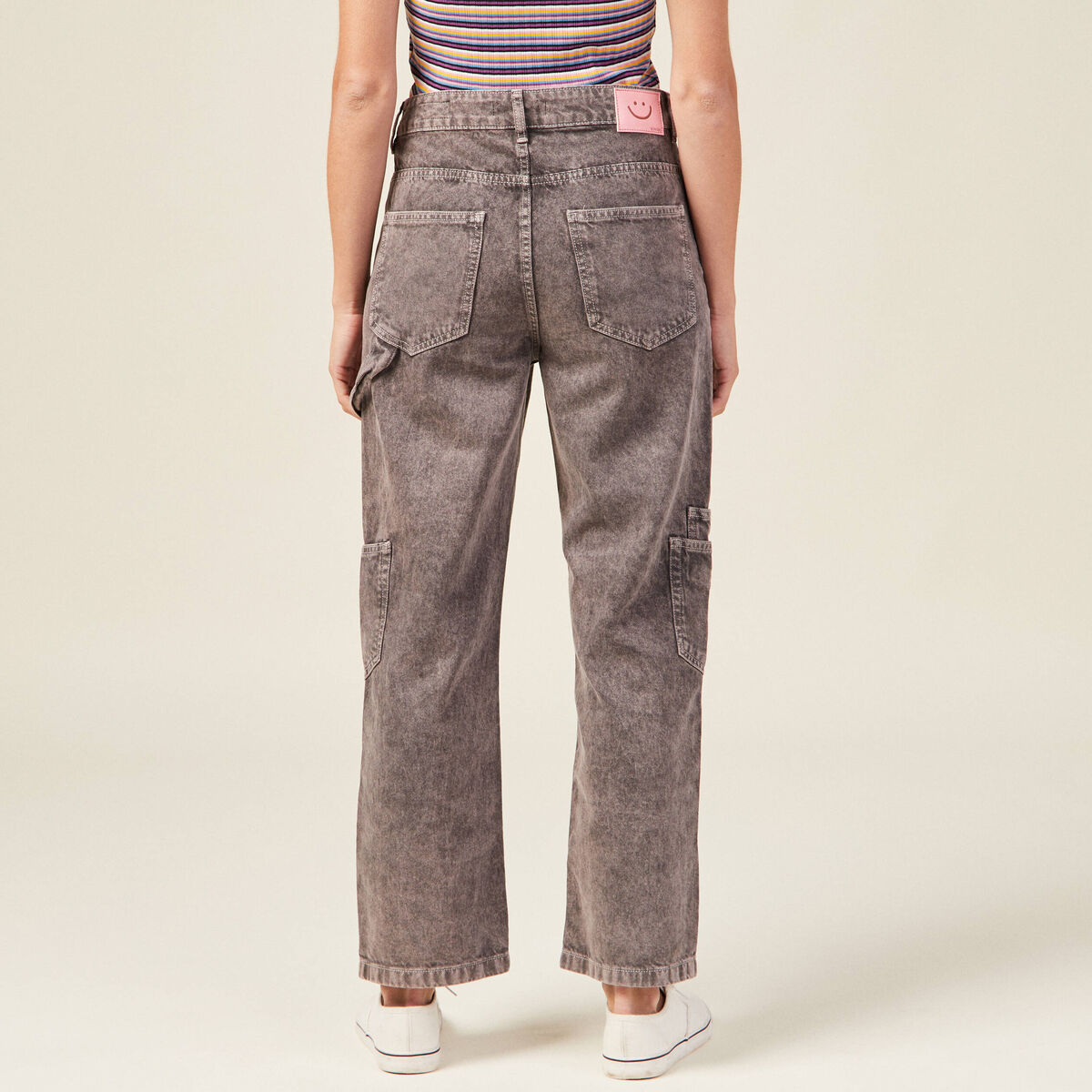 Jeans cargo taille haute noir femme