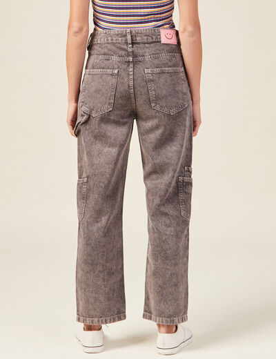 Jeans cargo taille haute noir femme