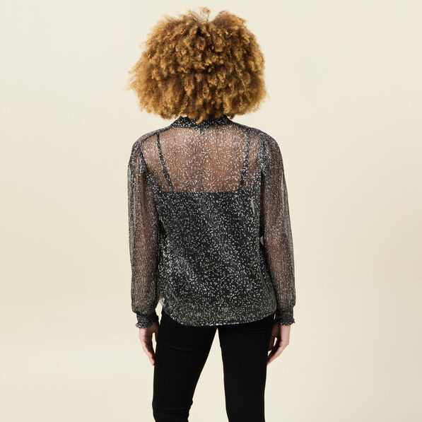 T-shirt manches longues brillant noir femme