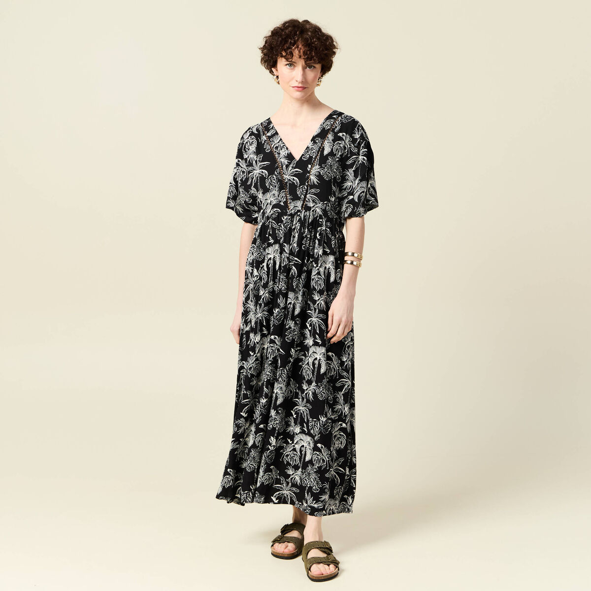 Robe longue droite dos en V noir femme