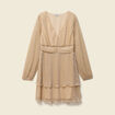 Robe manches longues doubl&eacute;e beige femme