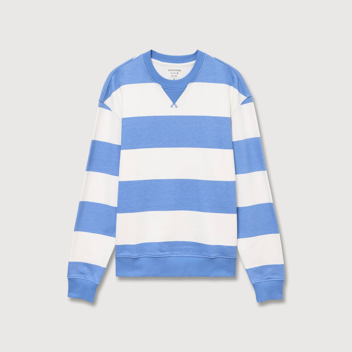 Sweat ray&eacute; col rond manches longues bleu violet homme